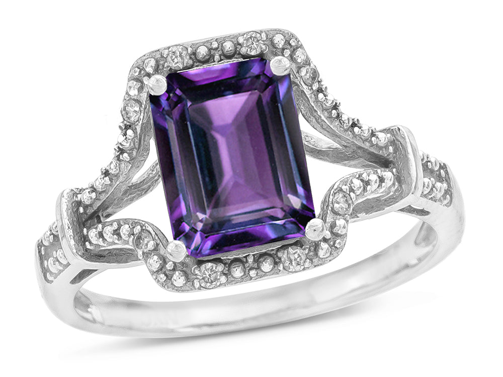 Star K Octagon Emerald Cut 8x6 Simulated Alexandrite Vintage Look Split Shank Ring
