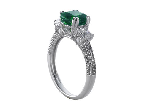Star K Ring with 7mm Cushion-Cut Simulated Emerald