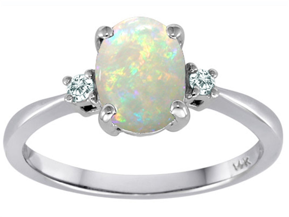 Tommaso Design 8x6mm Oval Genuine Opal 3 stones Engagement Ring