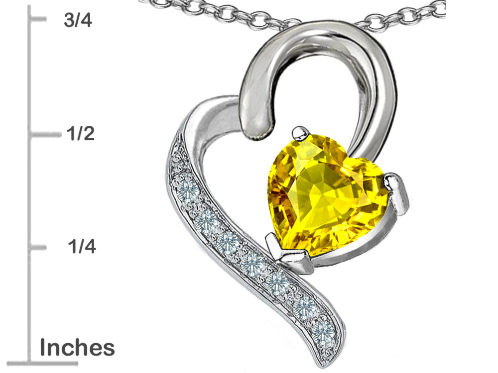Star K 7mm Heart Shape Simulated Yellow Sapphire Heart Pendant Necklace