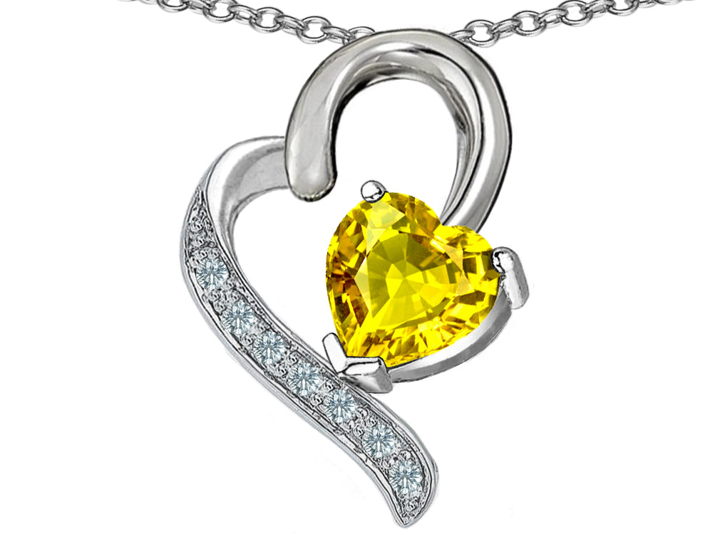Star K 7mm Heart Shape Simulated Yellow Sapphire Heart Pendant Necklace