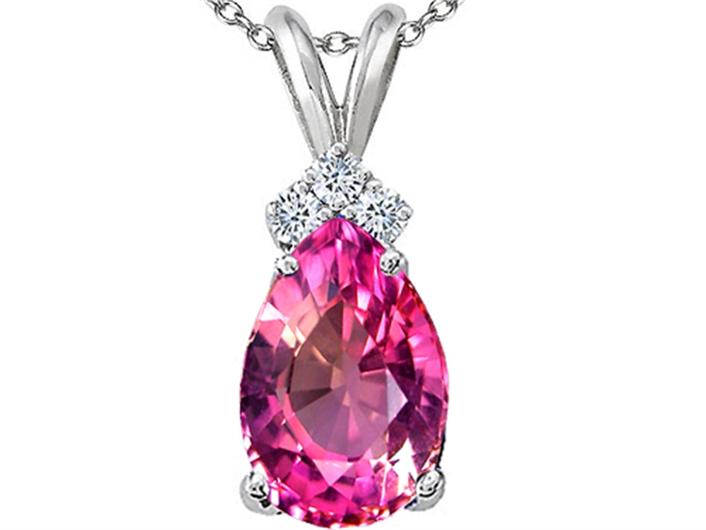 Tommaso Design Pear Shape Created Pink Sapphire s Pendant Necklace