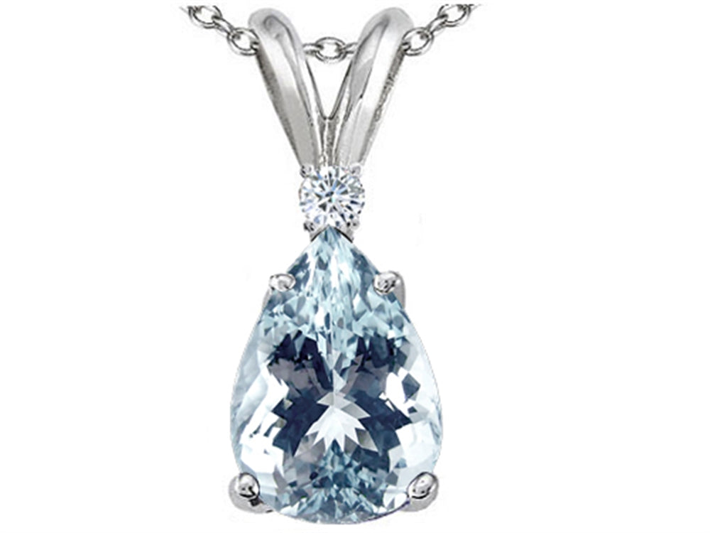 Tommaso Design Pear Shape Genuine Aquamarine Pendant Necklace