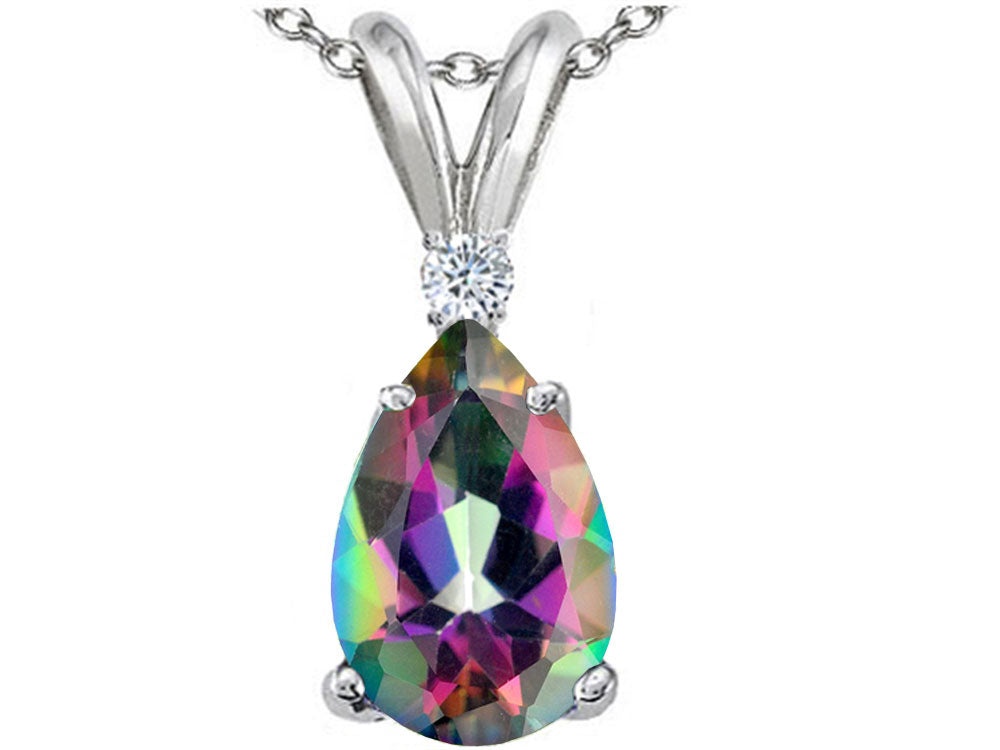 Tommaso Design Pear Shape 8x6mm Mystic Rainbow Topaz Pendant Necklace