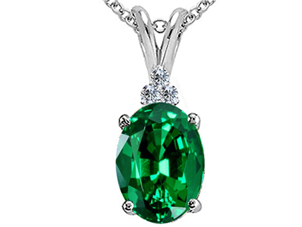 Tommaso Design Oval Simulated Emerald Pendant Necklace