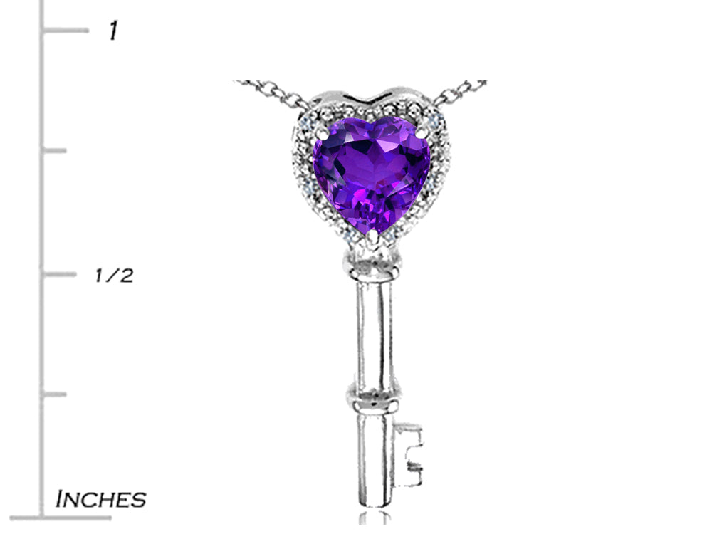Tommaso Design Key to My Heart Pendant Necklace with Genuine Amethyst and Diamonds
