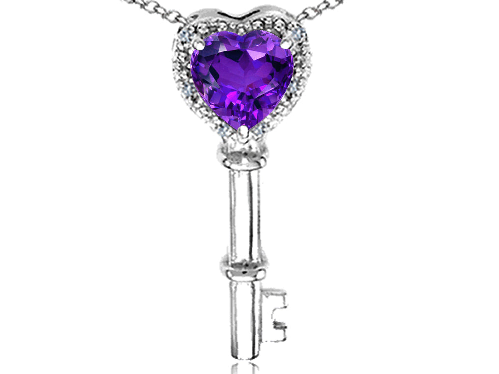 Tommaso Design Key to My Heart Pendant Necklace with Genuine Amethyst and Diamonds