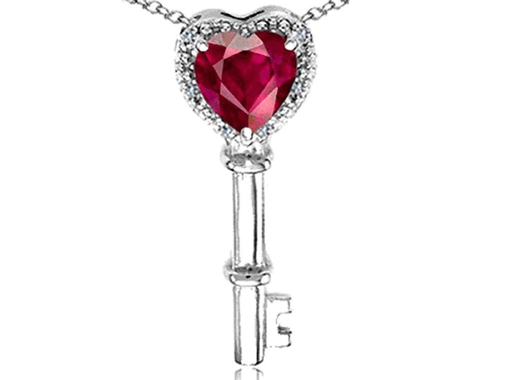 Tommaso Design Key to My Heart Pendant Necklace with Created Ruby