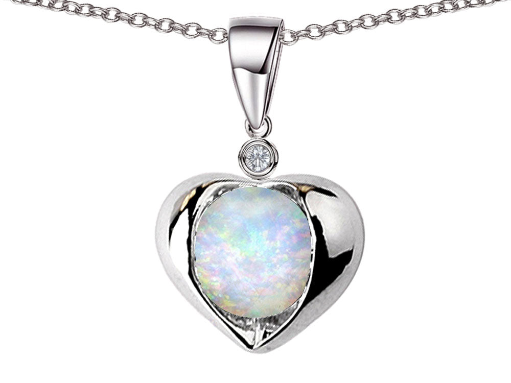 Star K Round 7mm Created Opal Heart Pendant Necklace