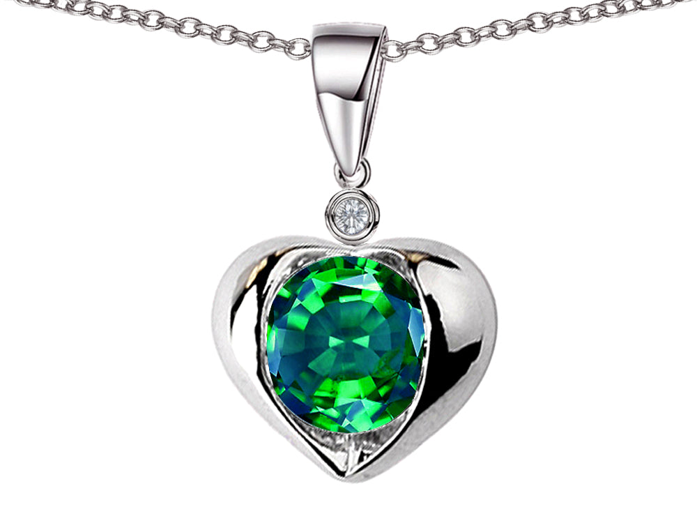 Star K Round 7mm Simulated Emerald Heart Pendant Necklace