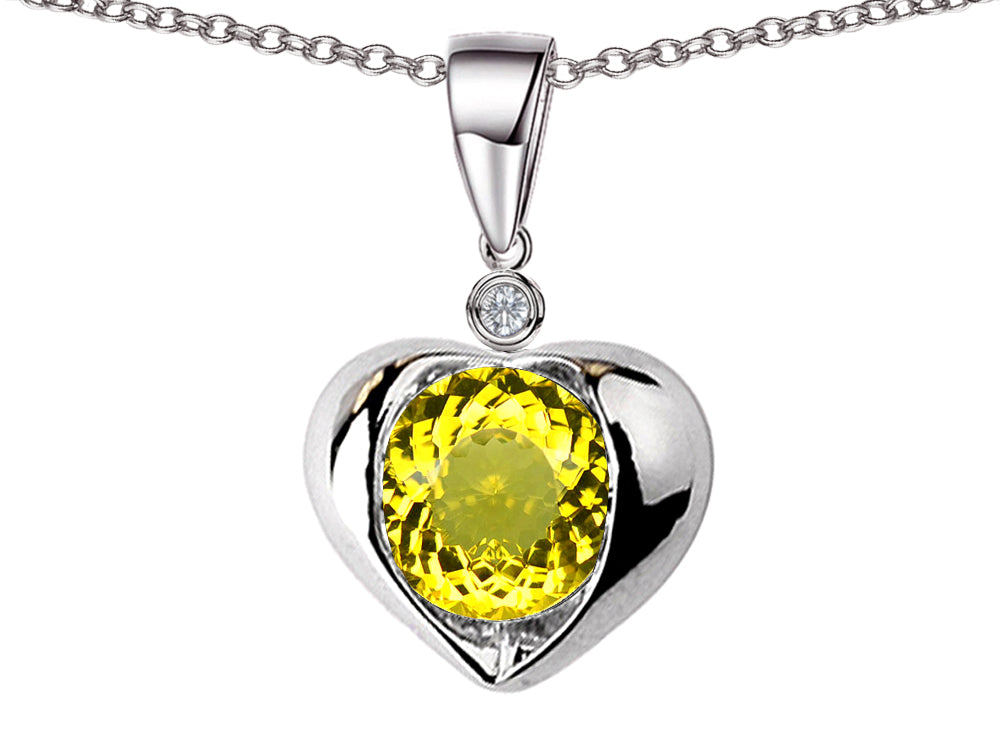 Star K Round 7mm Simulated Citrine Heart Pendant Necklace