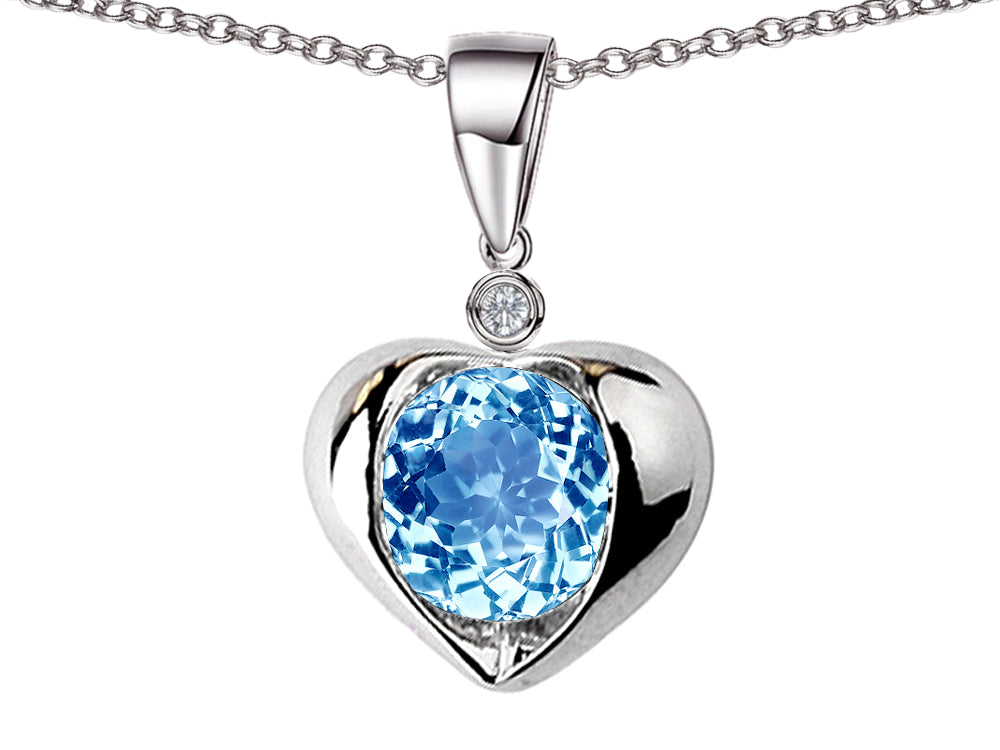 Star K Round 7mm Simulated Blue Topaz Heart Pendant Necklace