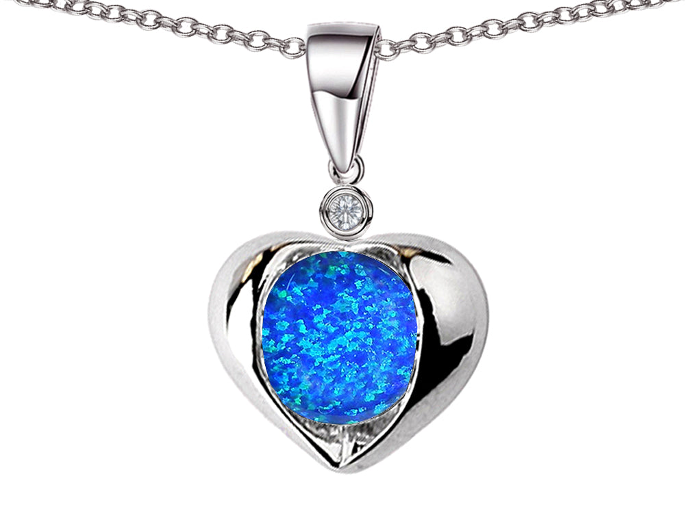 Star K Round 7mm Blue Created Opal Heart Pendant Necklace
