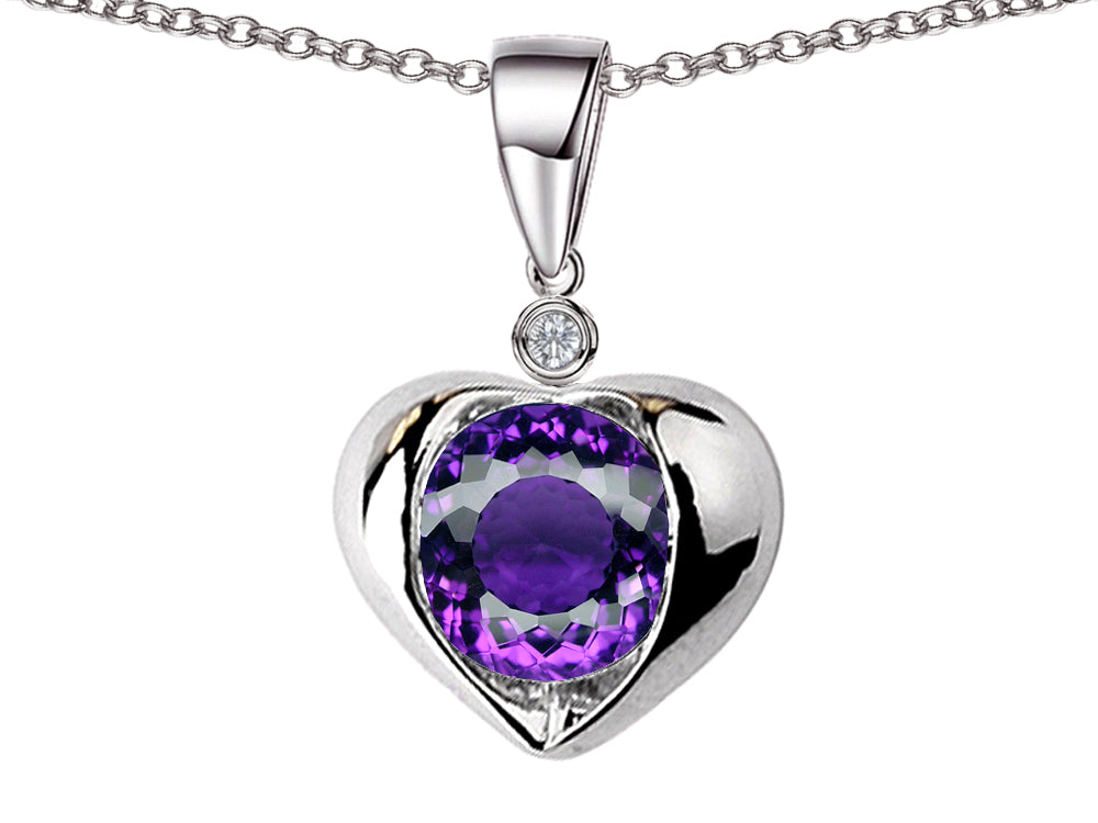 Star K Round 7mm Simulated Amethyst Heart Pendant Necklace