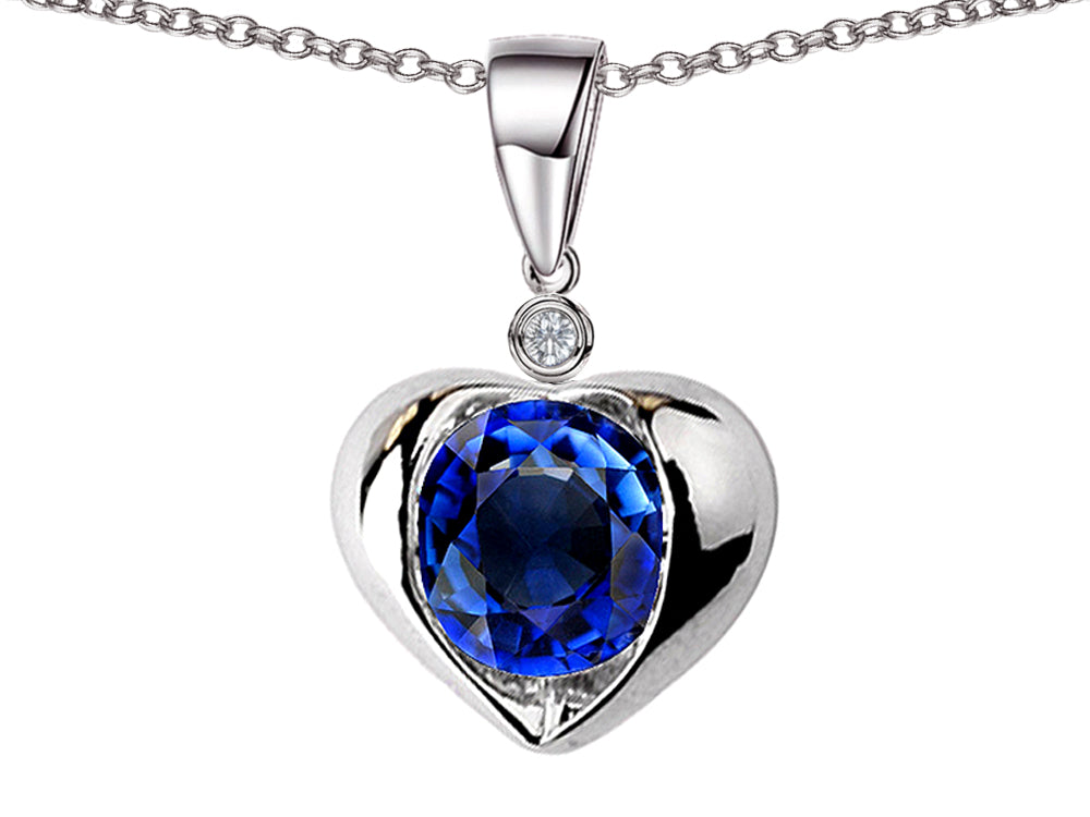 Star K Round 7mm Created Sapphire Heart Pendant Necklace