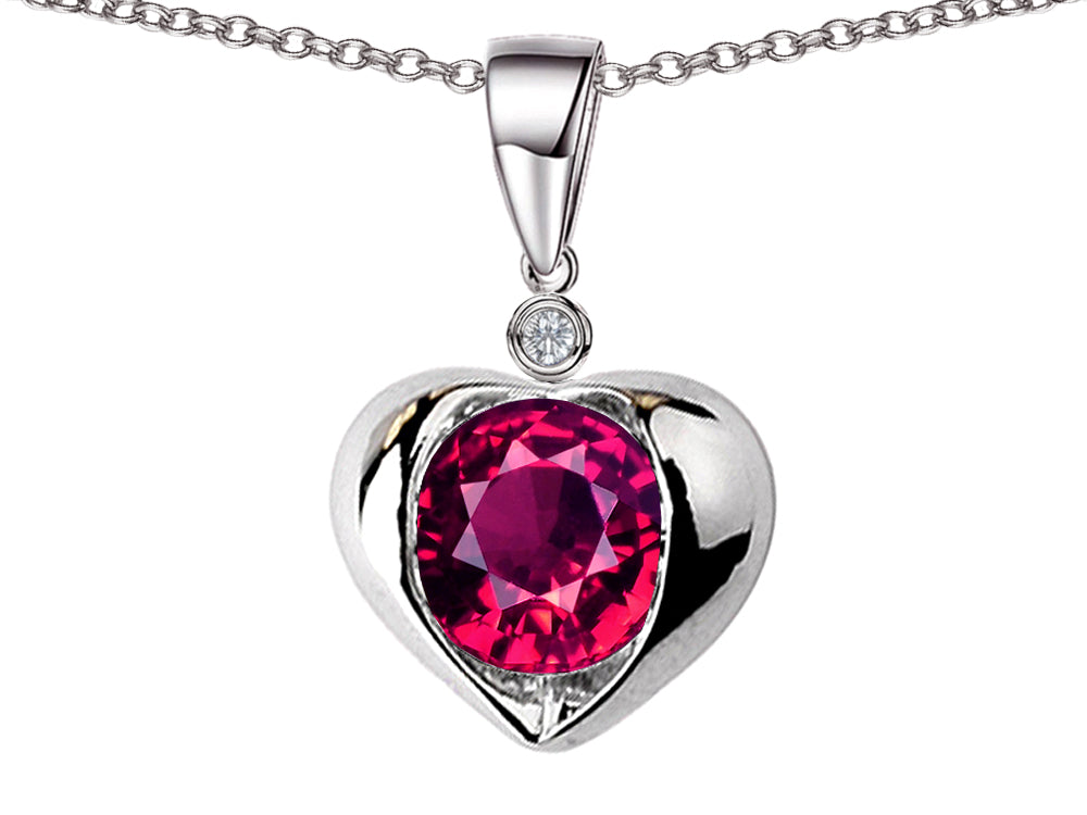 Star K Round 7mm Created Ruby Heart Pendant Necklace