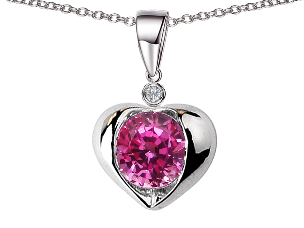 Star K Round 7mm Created Pink Sapphire Heart Pendant Necklace