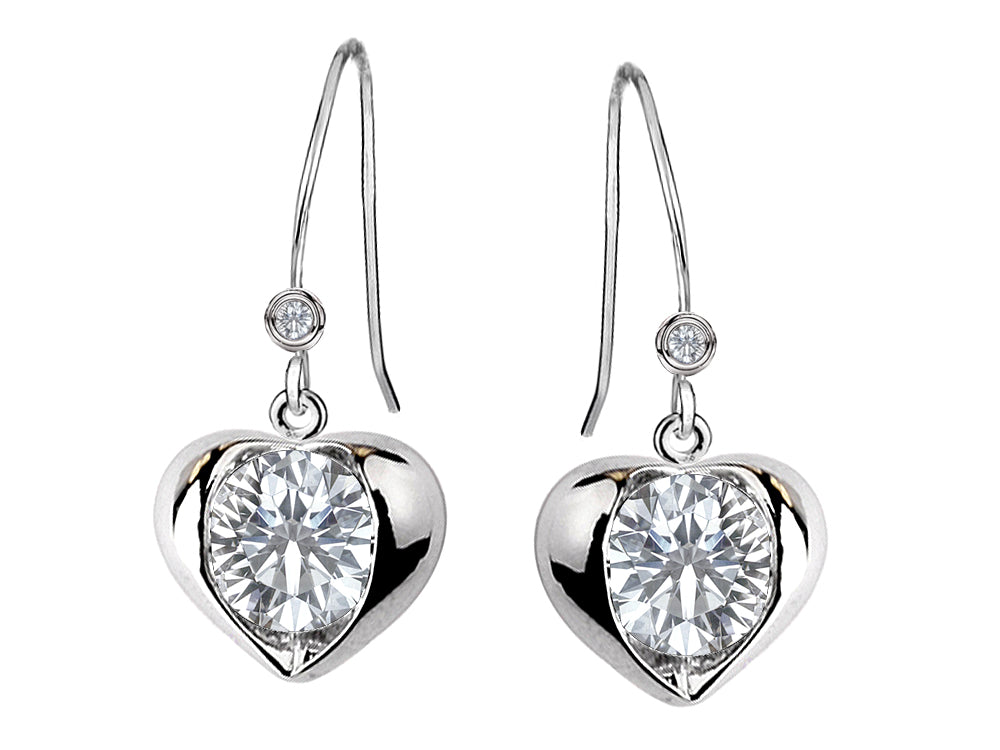 Star K Round 6mm White Topaz Heart Hook Earrings