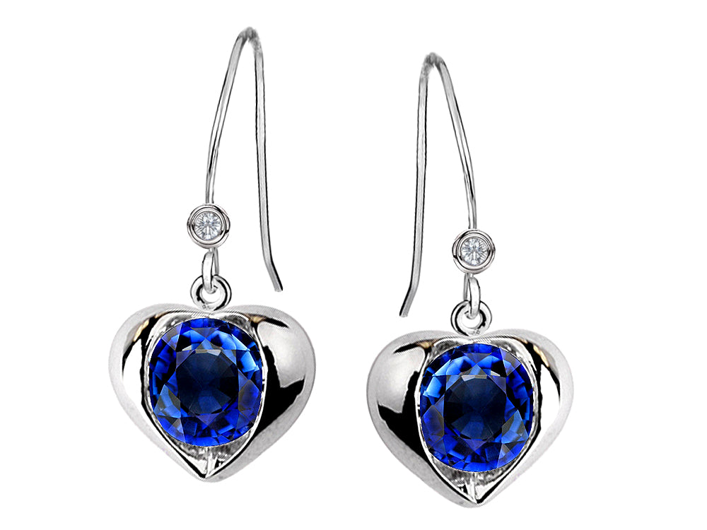 Star K Round 6mm Created Sapphire Heart Hook Earrings