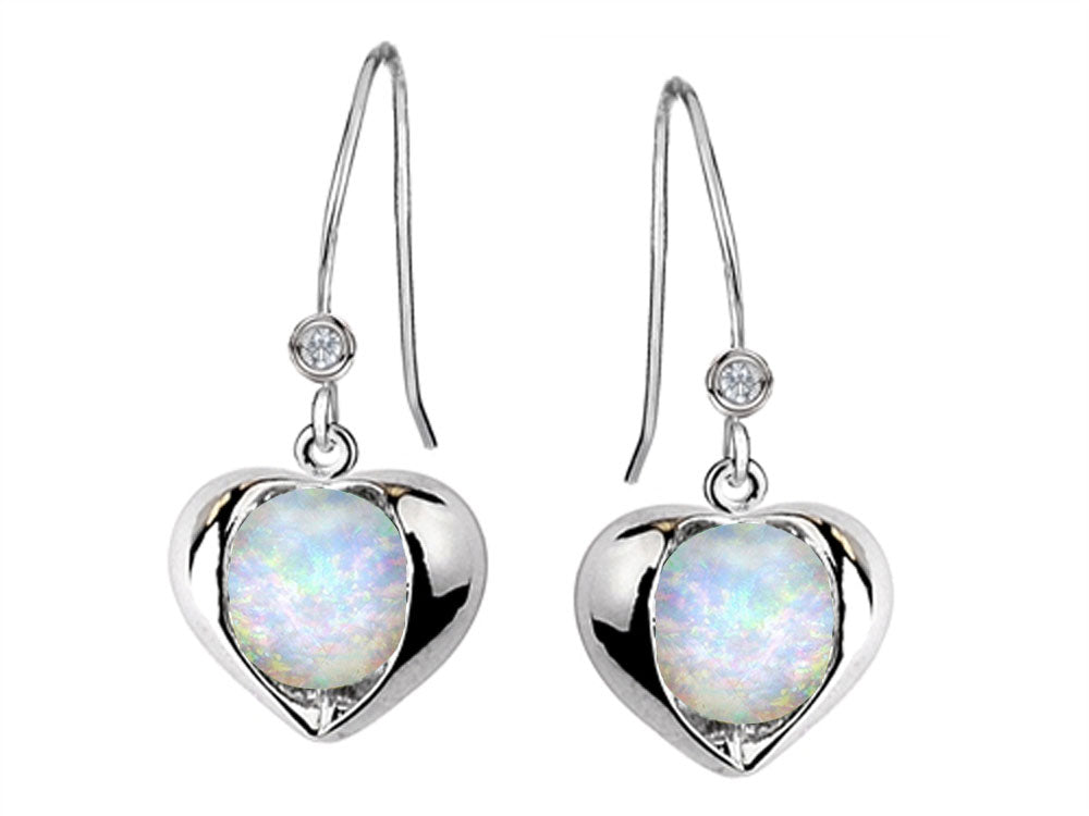 Star K Round 6mm Created Opal Heart Hook Earrings