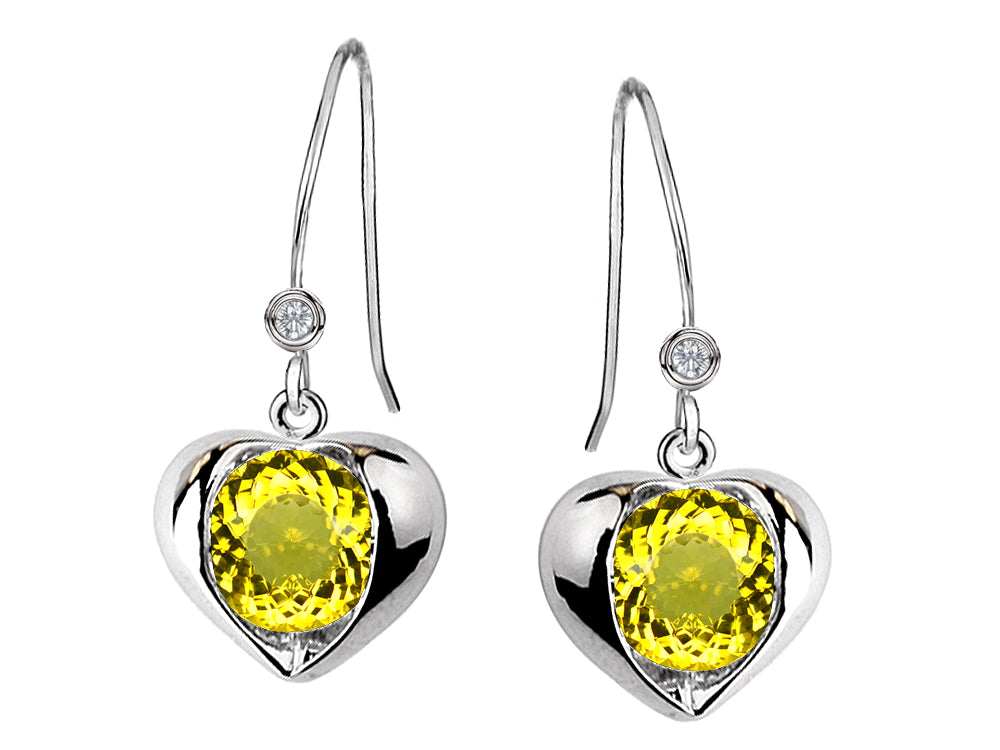 Star K Round 6mm Simulated Citrine Heart Hook Earrings