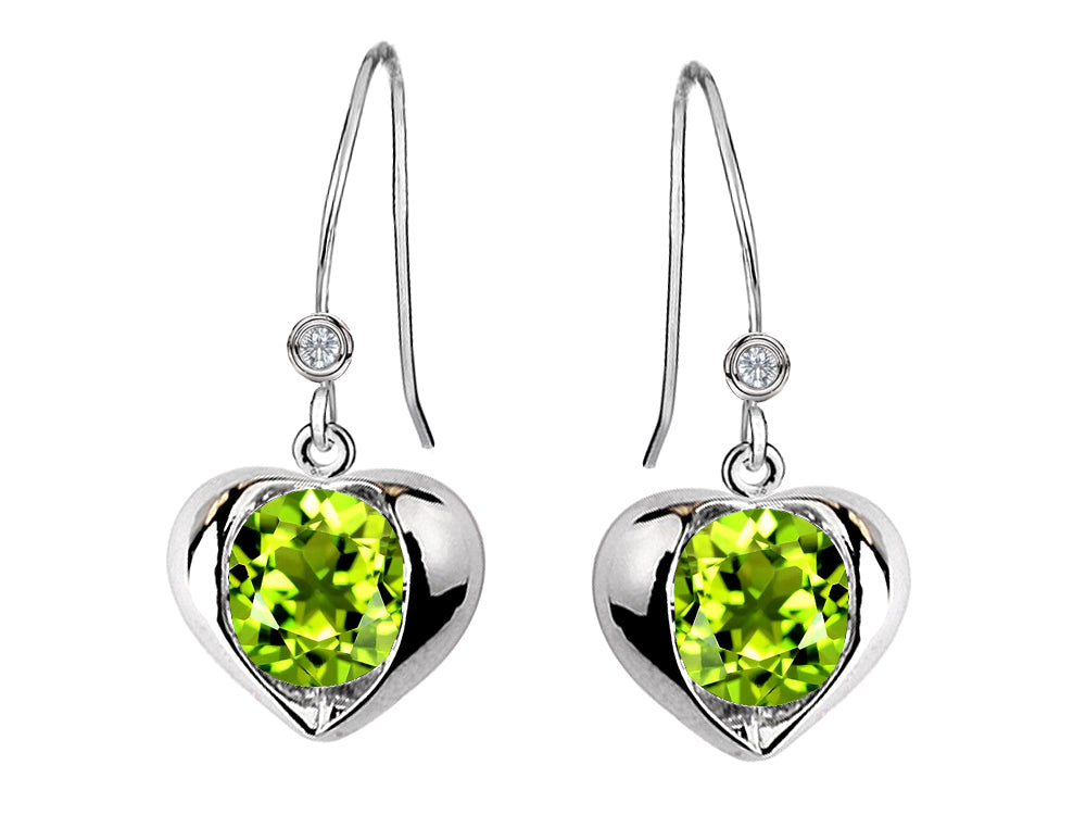 Star K Round 6mm Simulated Peridot and Cubic Zirconia Heart Hook Earrings