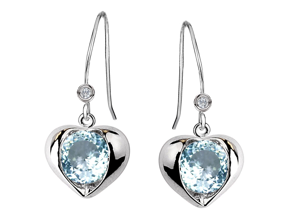 Star K Round 6mm Simulated Aquamarine Heart Hook Earrings