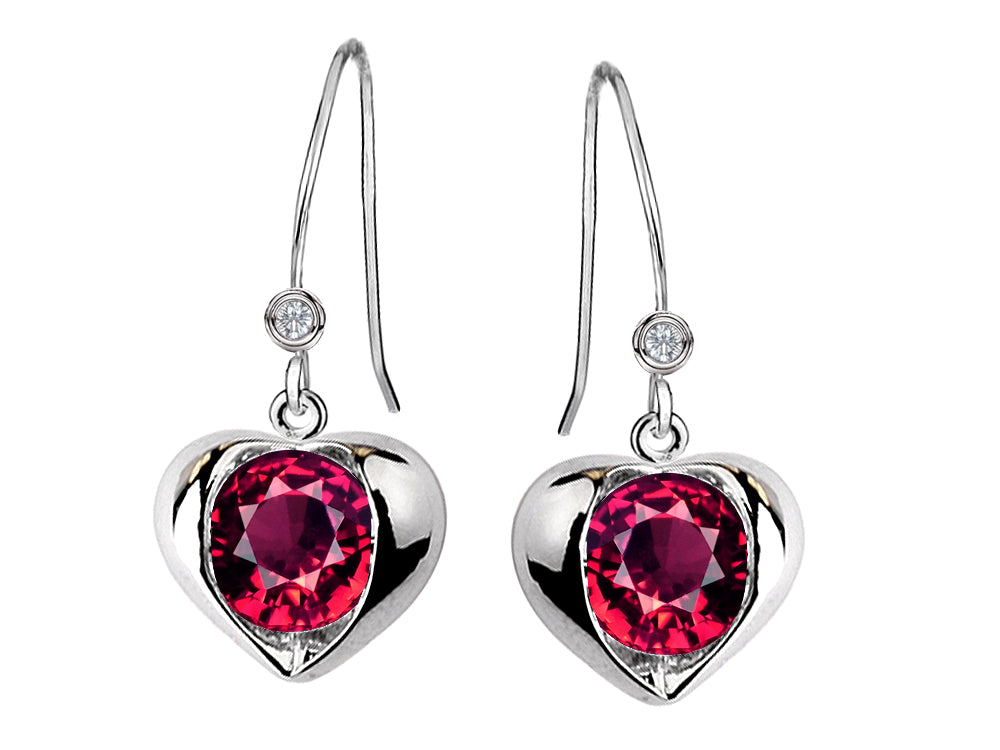 Star K Round 6mm Created Ruby Heart Hook Earrings