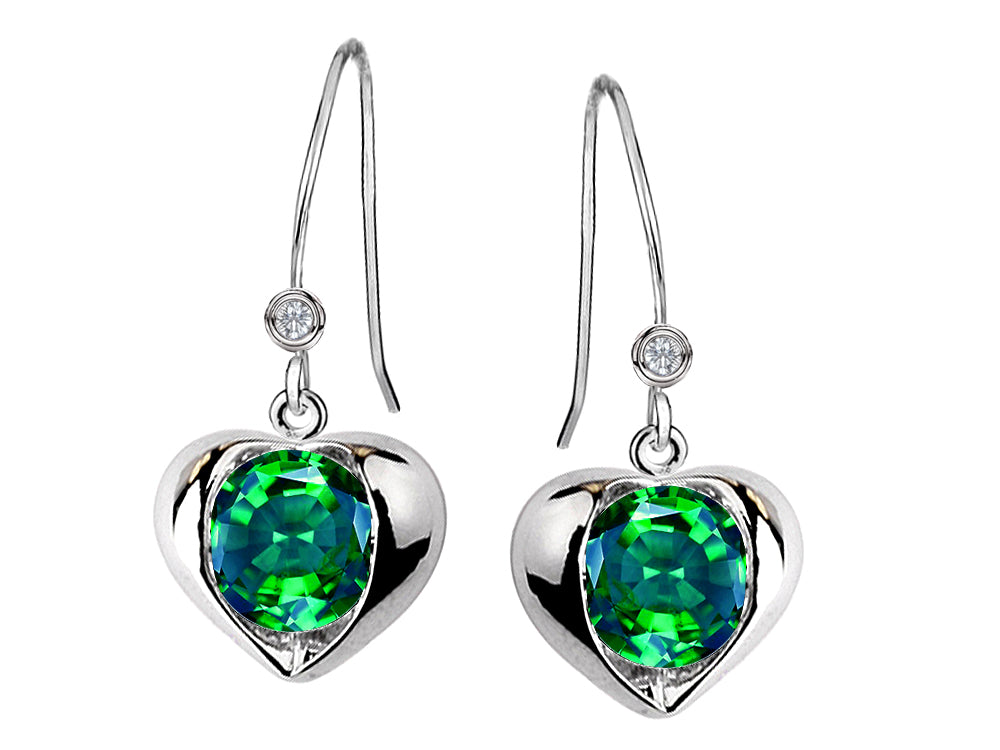 Star K Round 6mm Simulated Emerald Heart Hook Earrings