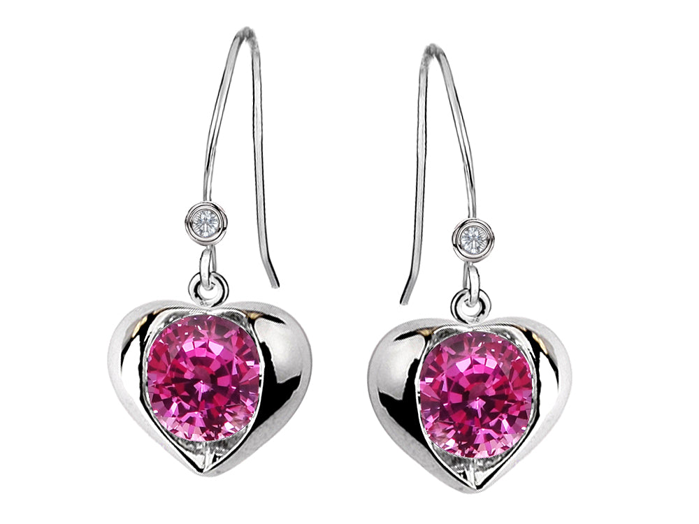 Star K Round 6mm Created Pink Sapphire Heart Hook Earrings