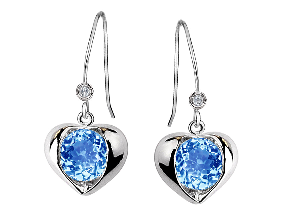 Star K Round 6mm Simulated Blue Topaz Heart Hook Earrings