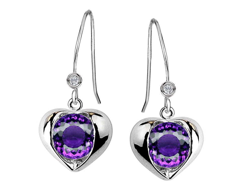 Star K Round 6mm Simulated Amethyst Heart Hook Earrings