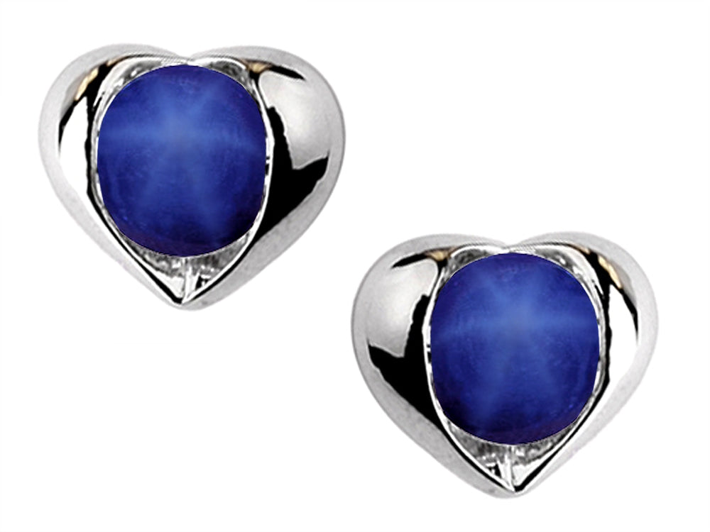 Star K Round 6mm Simulated Star Sapphire Heart Earrings