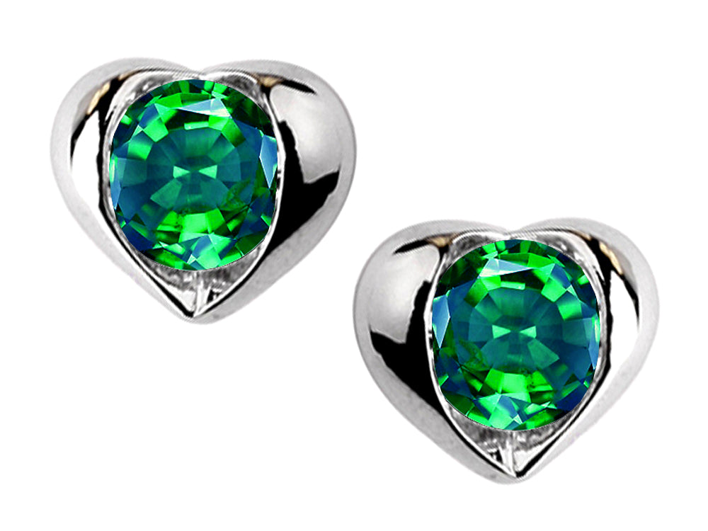 Star K Round 6mm Simulated Emerald Heart Earrings