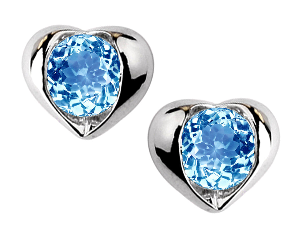 Star K Round 6mm Simulated Blue Topaz Heart Earrings