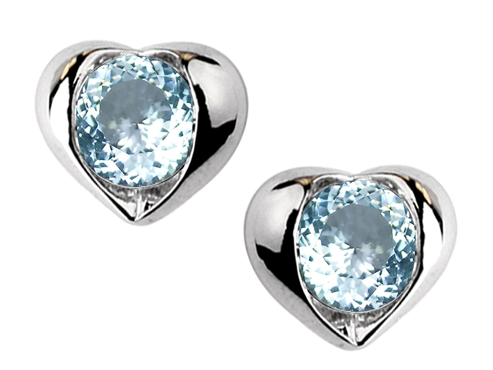 Star K Round 6mm Simulated Aquamarine Heart Earrings