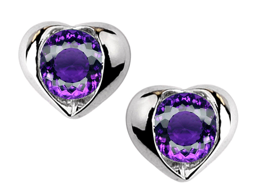 Star K Round 6mm Simulated Amethyst Heart Earrings