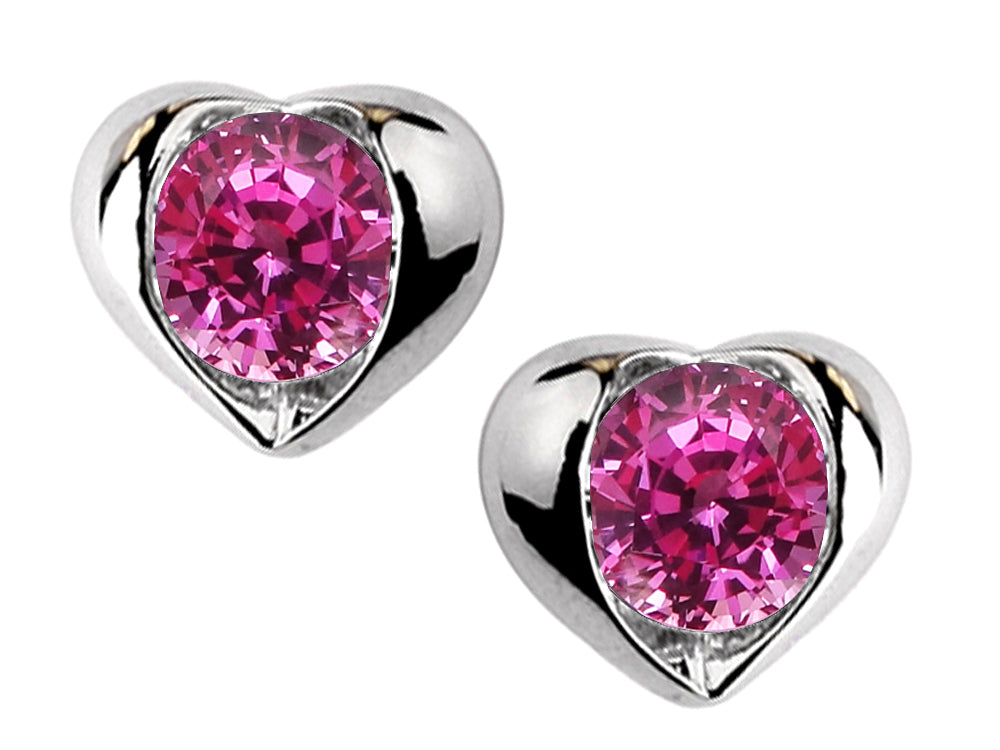 Star K Round 6mm Created Pink Sapphire Heart Earrings