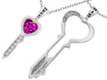 Star K His and Hers Key to my Heart Couple 2pcs Pendant Necklace Set with Created Pink Sapphire