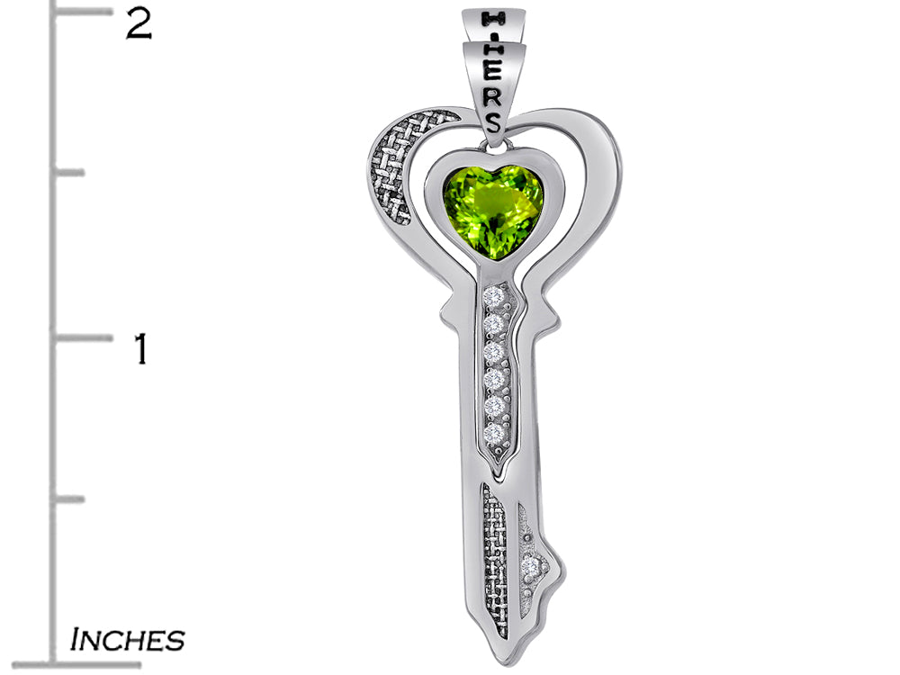 Star K His and Hers Key to my Heart Couple 2pcs Pendant Necklace Set with Simulated Peridot and Cubic Zirconia