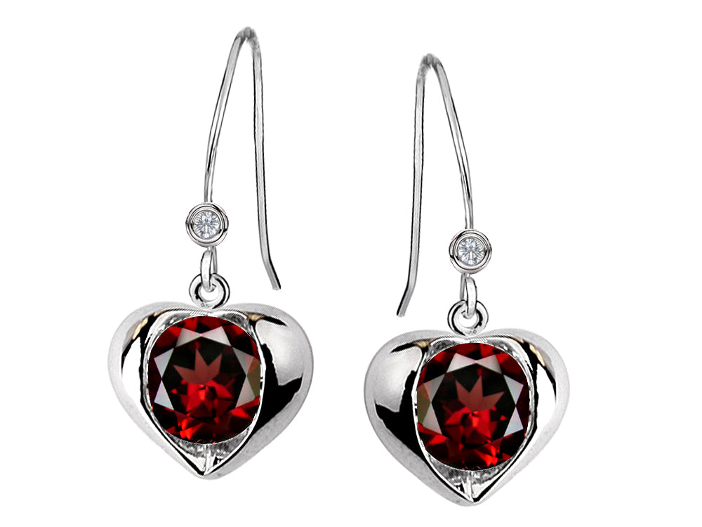 Star K Round 6mm Simulated Garnet Heart Hook Earrings