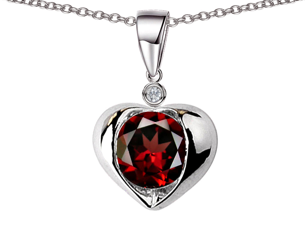 Star K Round 7mm Simulated Garnet Heart Pendant Necklace