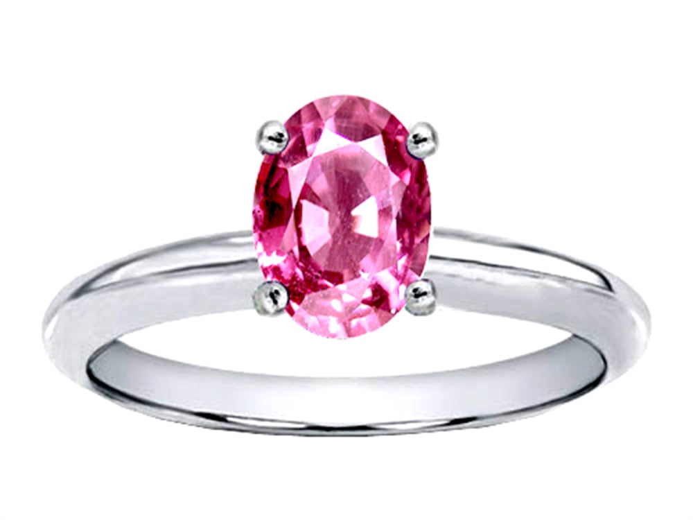 Tommaso Design Oval 8x6mm Created Pink Sapphire Solitaire Engagement Ring