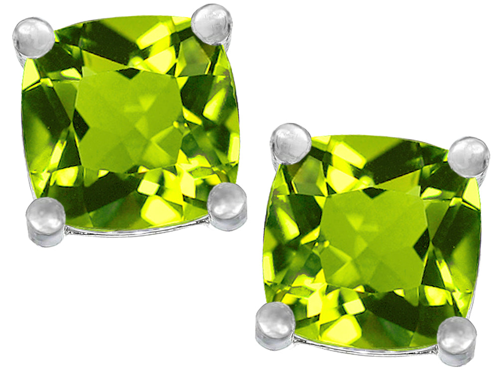 Star K Cushion-Cut 7mm Simulated Peridot Earrings Studs