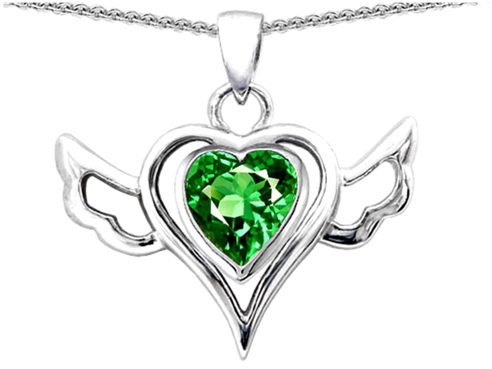 Star K Wings Of Love Pendant Necklace with Heart 7mm Simulated Emerald