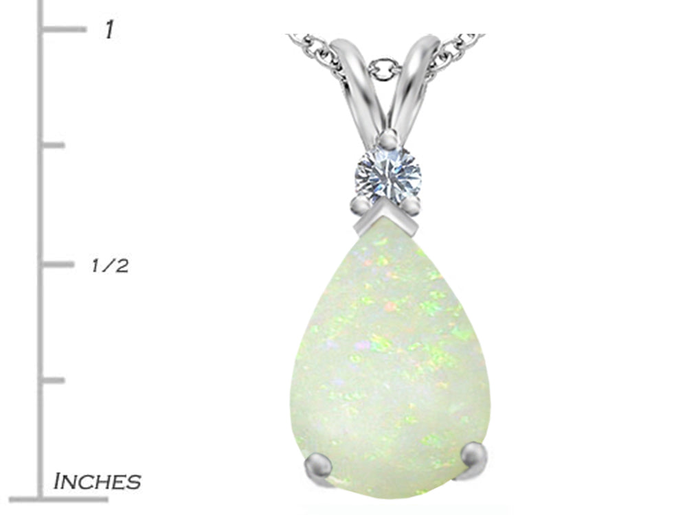 Star K Large 14x10mm Pear Shape Created Opal Pendant Necklace
