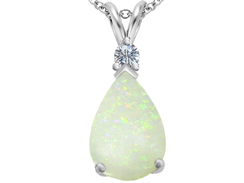 Star K Large 14x10mm Pear Shape Created Opal Pendant Necklace