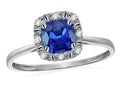 Star K 14 kt White Gold Classic Cushion-Cut Created Sapphire Designer Halo Ring