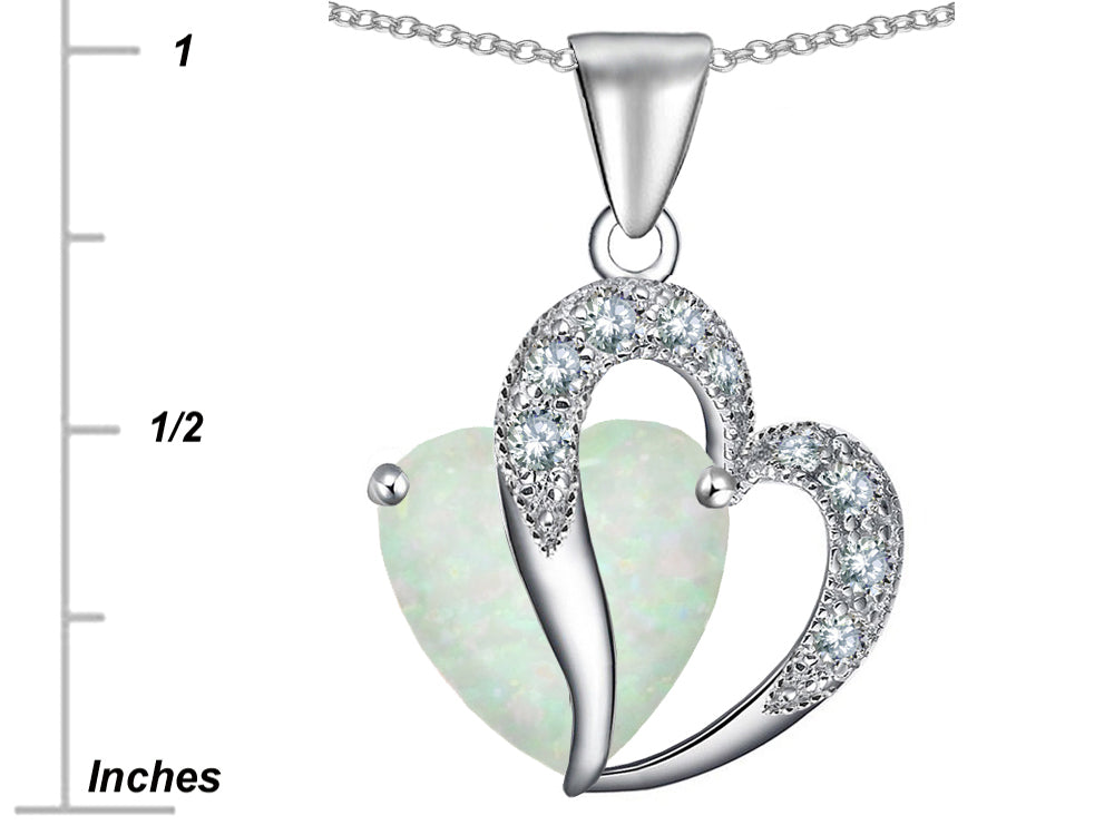 Star K Heart Shape 12mm White Created Opal and Cubic Zirconia Pendant Necklace