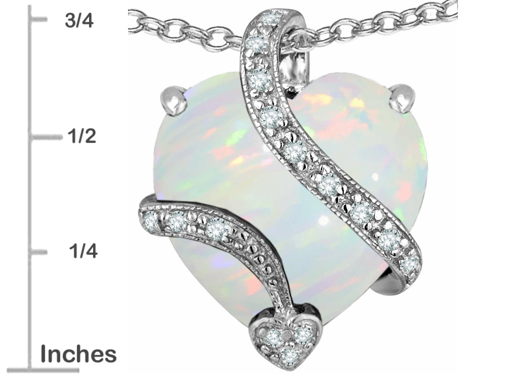 Star K Large 15mm Heart Shape White Created Opal and Cubic Zirconia Love Pendant Necklace